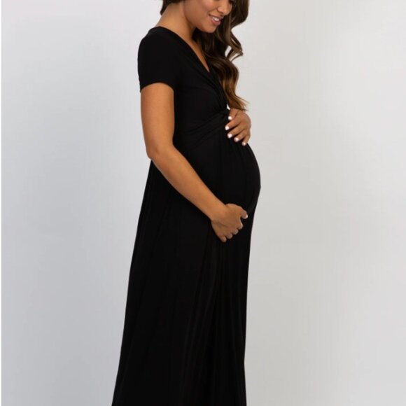 PinkBlush Black Draped Maternity and Nursing Maxi Dress - Picture 1 of 7